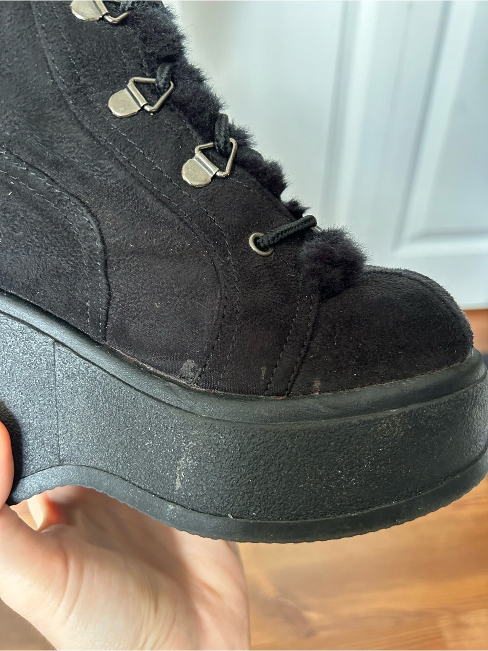 Vintage Whimsygoth Grunge Black Faux Fur Winter Boots - Picture 6 of 12